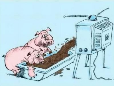 Свиньи у телекормушки. Карикатура: meme-arsenal.com