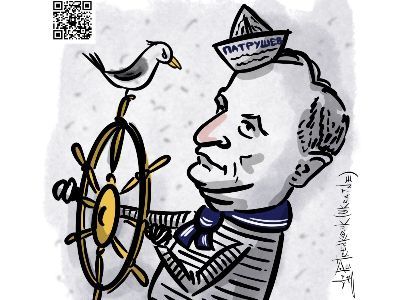 Патрушев на кораблестроении. Карикатура А.Петренко: t.me/PetrenkoAndryi
